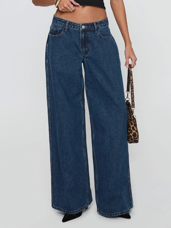 Princess Polly Denim - Princess Polly Mid Rise Straight Wide Denim Jeans Back Flap Pockets